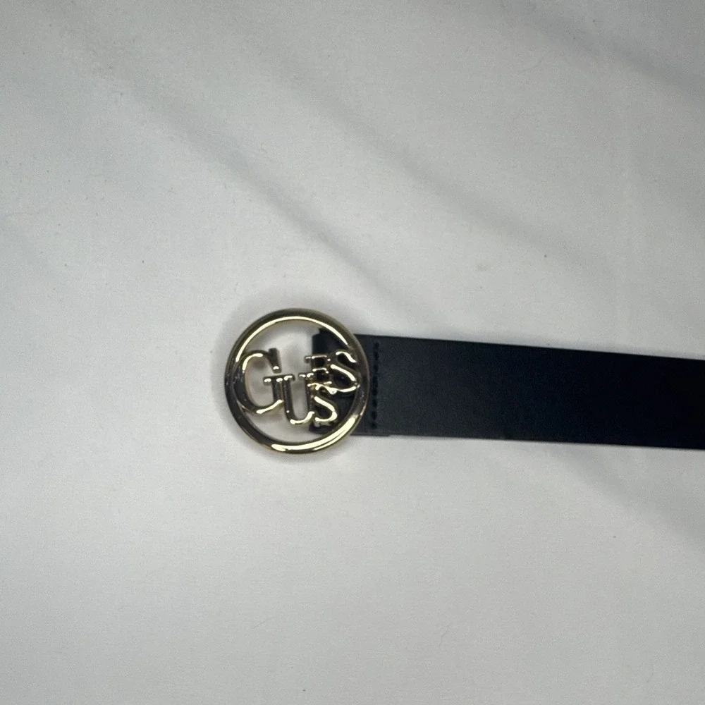 GUESS Women's Black Dress Belt Size S Adjustable Solid Logo Buckle 1.5